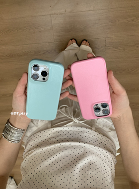 DT play 粉蓝GIRL气质高级皮质质感全包韩国ins风小众博主适用于iphone17/16promax/15/14苹果13手机壳保护套