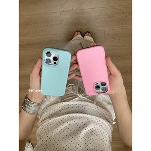 16promax 粉蓝GIRL气质高级皮质质感全包韩国ins风小众博主适用于iphone17 14苹果13手机壳保护套 play