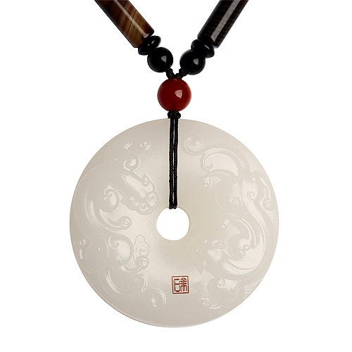 天然阿富汗白玉平安扣吊坠貔貅项链男女款项坠玉器