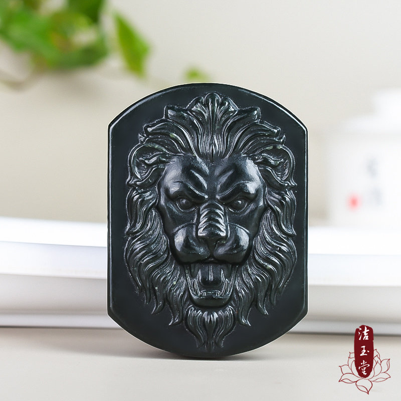 和田玉青玉狮子头皮带扣 玉石腰扣男款玉扣玉佩挂件精雕单层