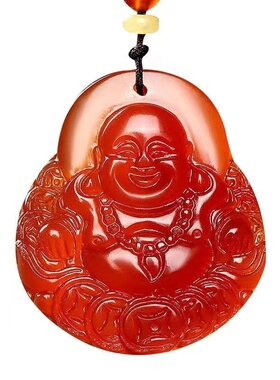 红玛瑙金钱佛吊坠珠宝玉佛挂件女款招财护身佛公项链转运