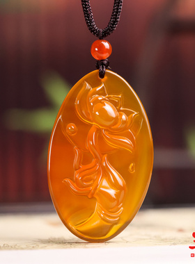 天然玉髓俏色荷花吊坠玛瑙挂件