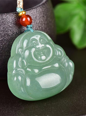 绿东陵玉佛吊坠民族风毛衣链男女项链平安送家人送朋友礼物