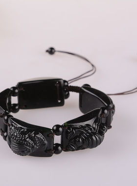 天然和田玉墨玉五毒手链 男女情侣款款玉石手串手手饰