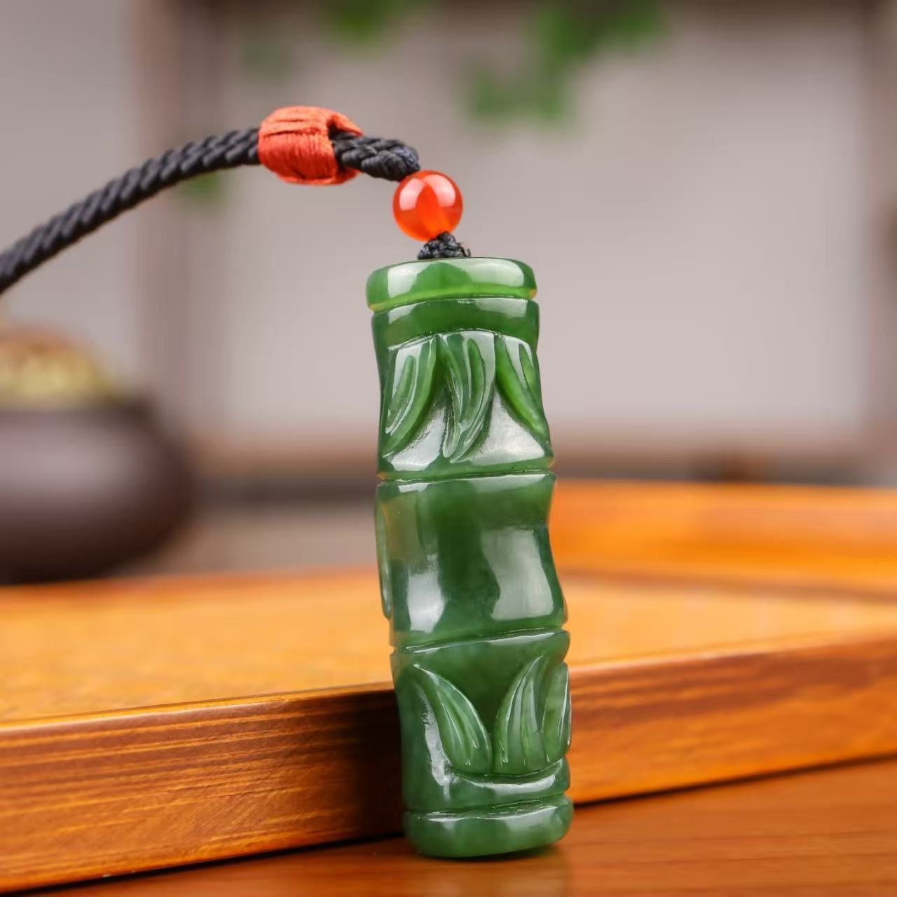和田碧玉竹节吊坠国风礼物图片
