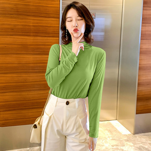 薄半高领宽松莫代尔简约木耳边