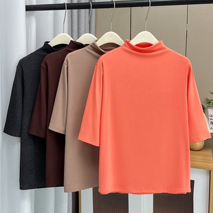 纯色简约百搭家居服上衣 中袖 女士半高领护肩颈睡衣上装 宽松大码
