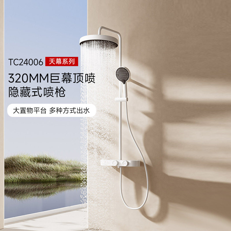 帝王洁具奶油风白色花洒家用淋浴套装卫浴极简淋雨枪灰色增压沐浴