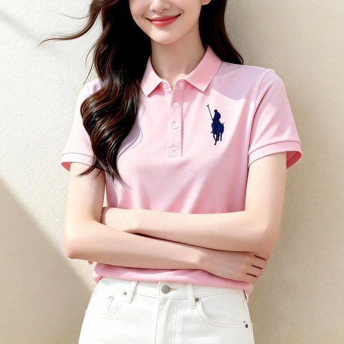 夏季纯棉翻领polo衫女装 白色显瘦短袖t恤休闲POLO领定制logo上衣