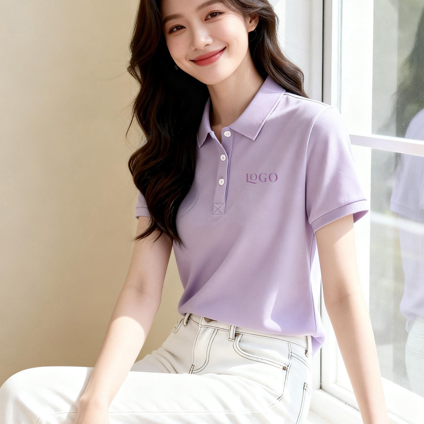 纯棉polo衫女短袖 夏季薄款透气定制LOGO工作服纯棉翻领工作服T恤图片