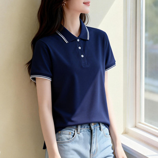 2026夏季新款定做纯棉短袖polo衫女 纯色翻领t恤工作服定制LOGO