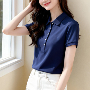夏季商务休闲正肩POLO衫女短袖订做 翻领纯色刺绣t恤定制LOGO上衣