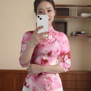 春季新式日常改良中式上衣中国风女复古盘扣唐装舒适柔软修身上衣