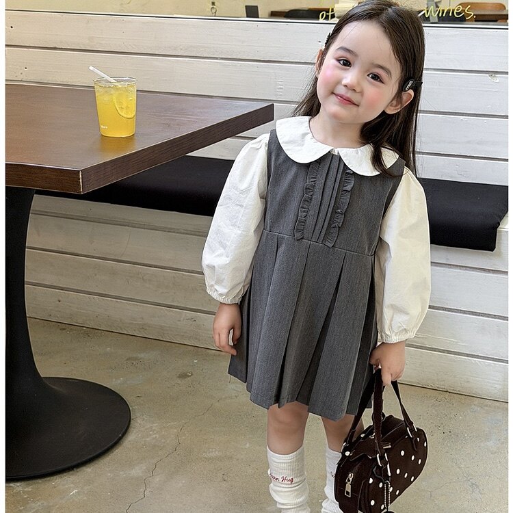W女童秋冬学院风套装百褶裙子高衬衫