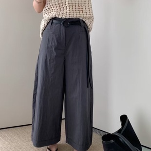 松弛速干九分裤 夏日新品 弯刀裤 高腰百搭卷边休闲裤 女 环形腰带薄款