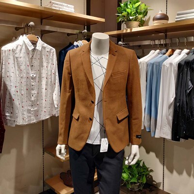 品牌男装男士上衣外套驼色羊毛大衣时尚休闲单衣单西服 4QZD072SA