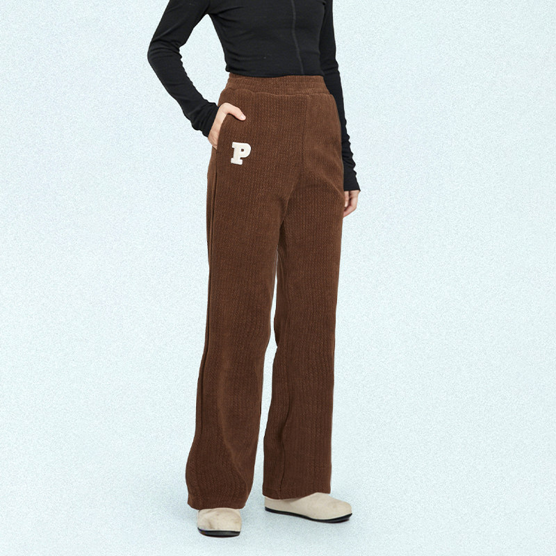 2025新款高级感百搭简约字母灯芯绒宽松高腰显瘦直筒裤休闲裤女