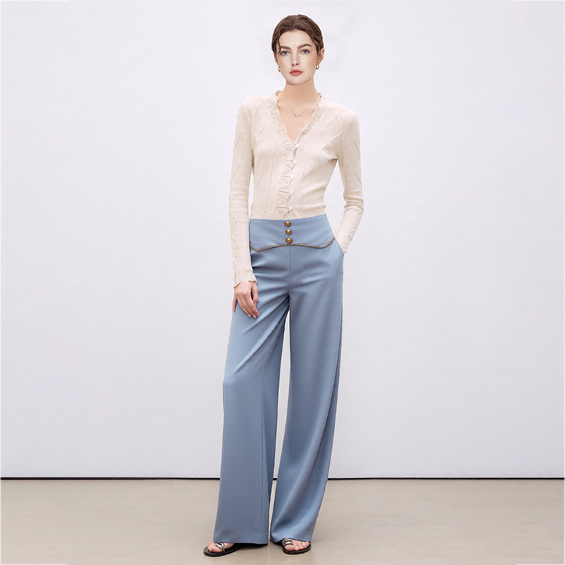 新款老钱风高腰阔腿裤女蓝色百搭垂坠感直筒长裤宽松显瘦牛仔裤