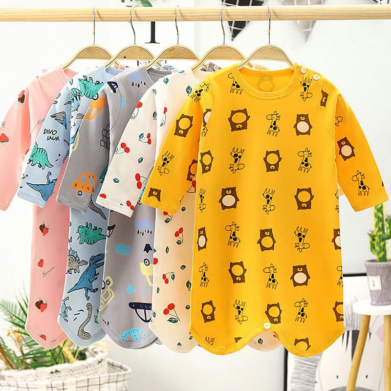 婴儿童连体睡衣秋纯棉男女宝宝睡袍长袖睡裙浴袍夏薄款防着凉神器