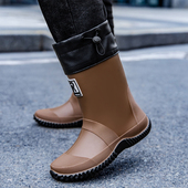 男士 水鞋 雨鞋 中筒外卖跑腿工作钓鱼防滑防水工地黑色胶鞋 时尚 大码