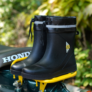 德系中筒雨鞋男款防滑防水中筒雨靴秋冬加棉洗车工作胶鞋钓鱼水鞋