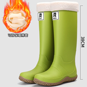 防水防滑胶鞋 雨鞋 新款 高筒雨靴加绒水鞋 户外登山溯溪高筒水靴 女款