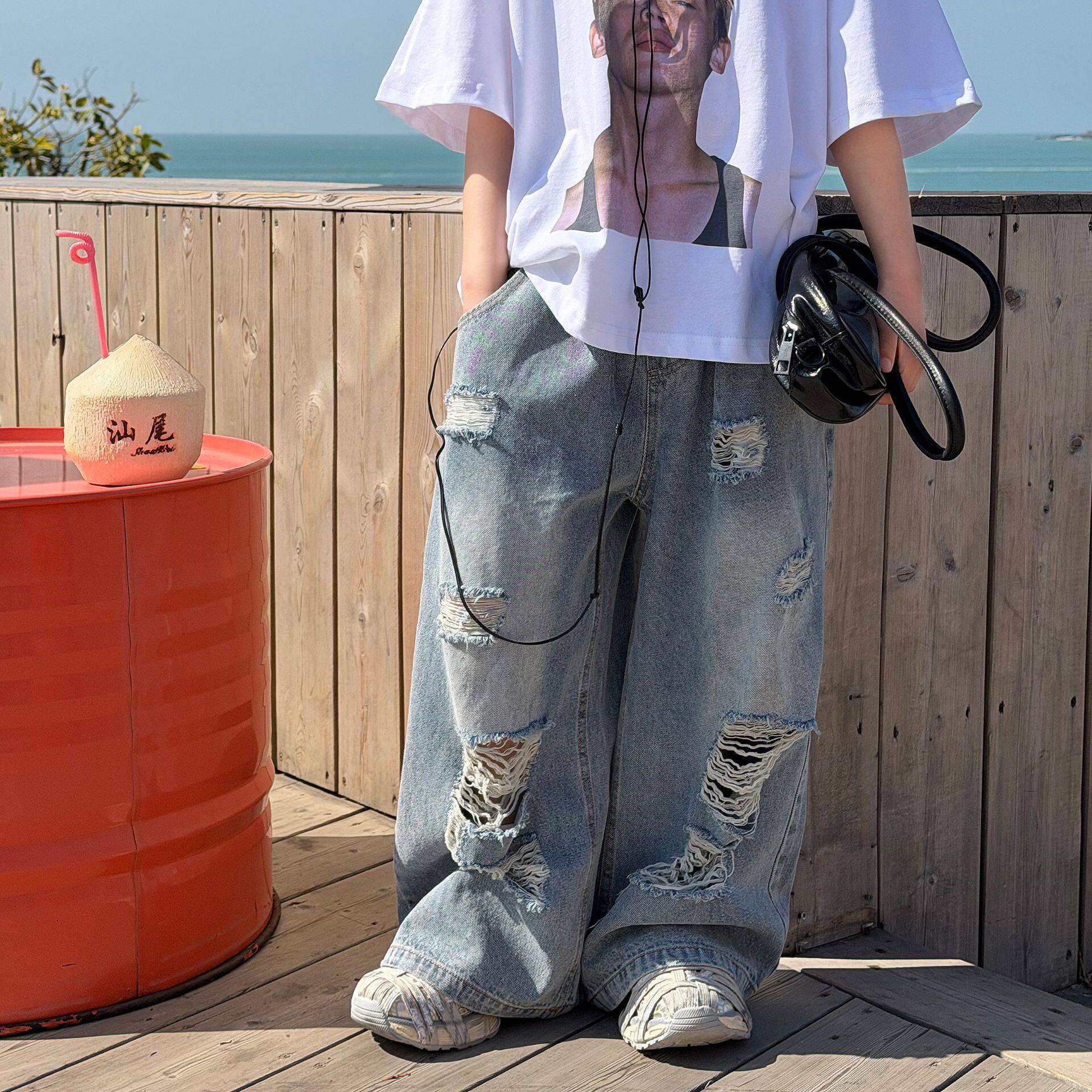 泰如2026夏季新款韩版儿童破洞宽松百搭水洗牛仔裤男童时尚长裤潮