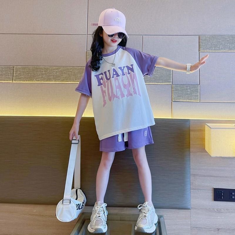 女童套装夏季短袖2026新款儿童服装休闲运动中大童夏装短裤两件套