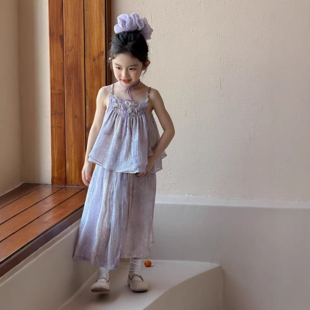 韩国童装女童2026夏季新款套装女宝双层抹胸吊带裙裤气质两件套潮