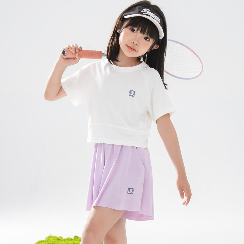 女童速干运动套装夏季女孩羽毛球训练服儿童短袖裤裙中大童户外服