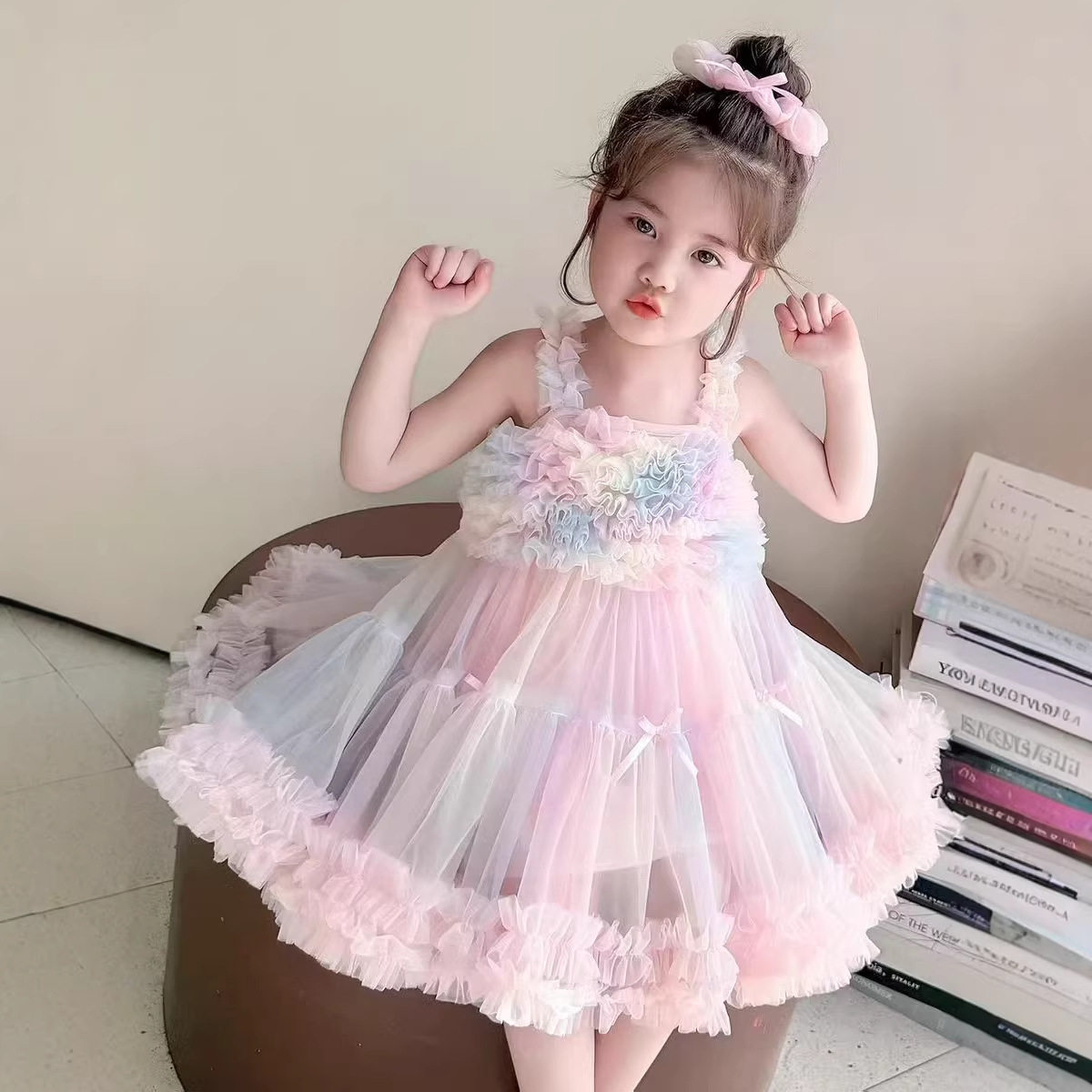 2026 夏新款女童连衣裙渐变网纱 tutu 裙 2-10 岁儿童公主裙