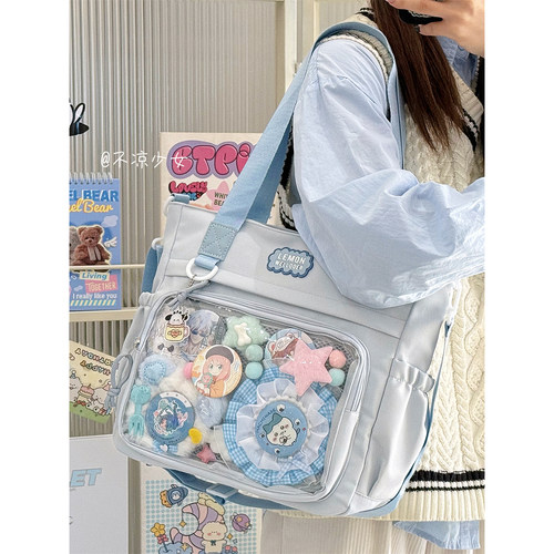 二次元谷子透明斜挎包日系ins学院大容量托特包吧唧扎板痛包娃包