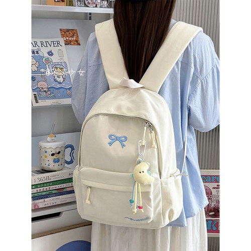 高颜值蝴蝶结初中生书包女高中学大容量双肩包可爱小清新少女背包