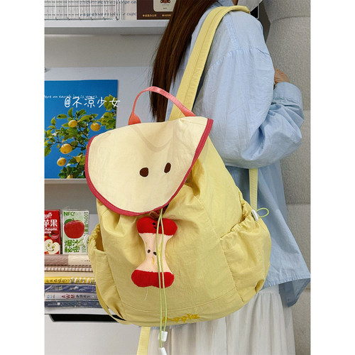 可爱西瓜苹果芭乐书包水果大容量翻盖双肩包少女轻便防水登山背包