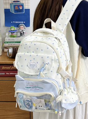 可爱星星猫咪初中生书包高中大容量学生双肩包小清新少女痛包娃包