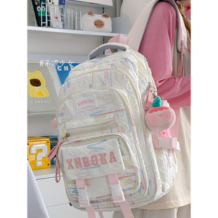 可爱小清新彩虹褶皱轻便书包高中学生大容量双肩包初中生电脑背包