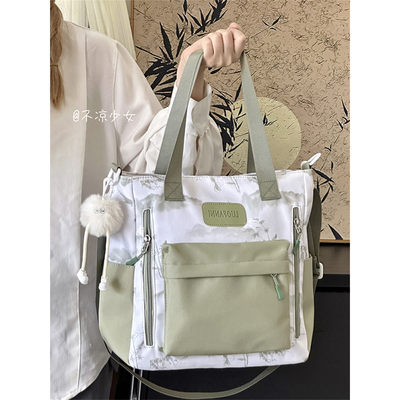 新中式大容量单肩斜挎包中国风复古手提托特包学生通勤上课补习包