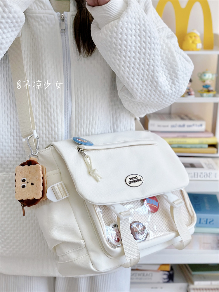可爱学院风少女斜挎包日系ins学生大容量百搭邮差包透明吧唧痛包,箱包皮具/热销女包/男包,通用款女包,淘宝优惠券,粉丝福利购,淘宝优惠卷
