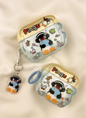ins抱鱼听歌企鹅华强北pro4/5保护套苹果4代蓝牙耳机套Mini4适用迪士尼F8