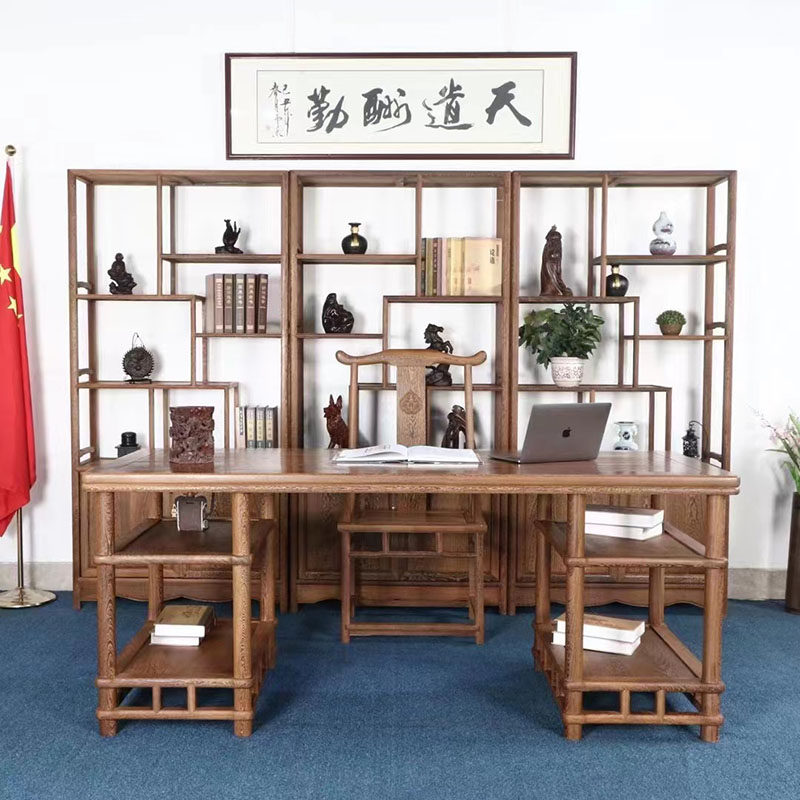 红木家具鸡翅木双层画案中式办公桌书法桌书房实木书桌简约书画桌
