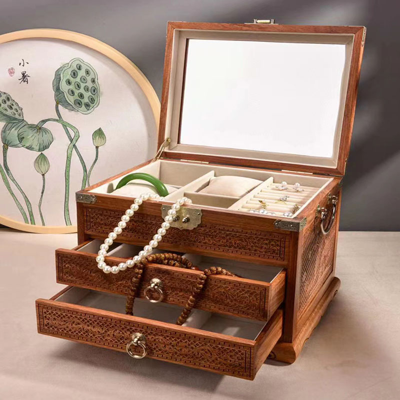 缅甸花梨木质天作之合鸳鸯锦盒首饰盒收纳盒翻盖饰品盒婚嫁梳妆箱