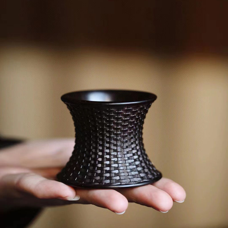 紫光檀编织纹茶漏置黑檀过滤器底座中式茶器茶具六君子配件