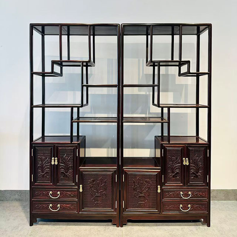印度小叶紫檀雕花博古架隔断中式多宝阁客厅古董架红木置物展示架