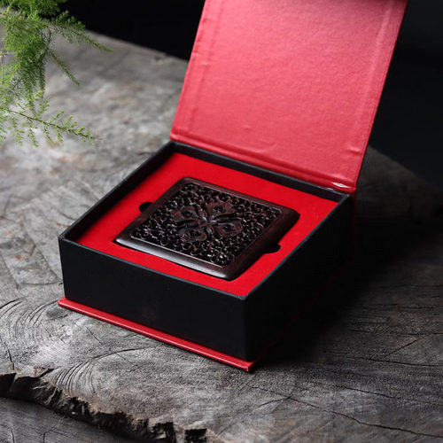 红木质香炉黑檀正方形香炉紫光檀盘香炉镂空熏香炉香盒