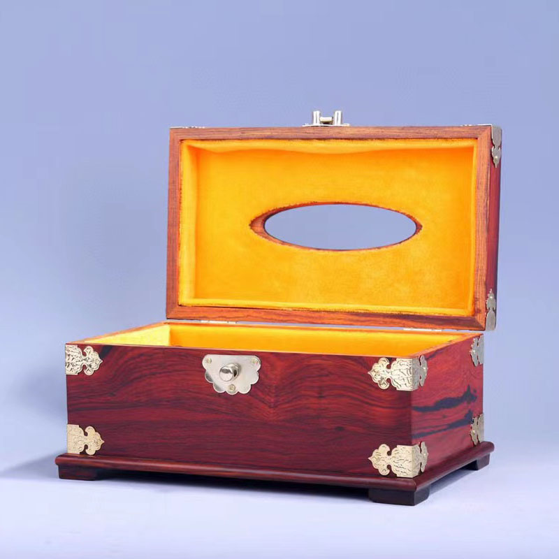 红酸枝包铜纸巾盒实木中式仿古收纳盒餐巾纸盒办公室茶几抽纸盒