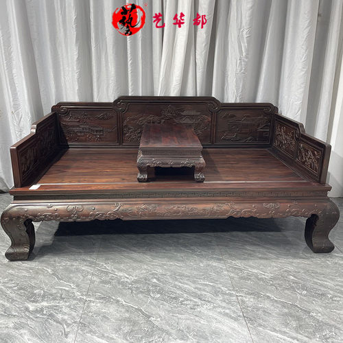 红木家具大红酸枝交趾黄檀山水罗汉床两件套明清古典沙发床榻
