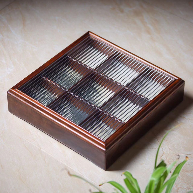 大红酸枝嵌云石九宫格承盘托盘红木桌面玉石古董茶壶分隔收纳盘