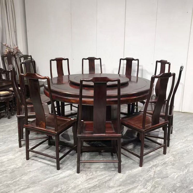 红木家具大红酸枝158cm素面圆餐桌新中式客厅实木餐桌椅组合
