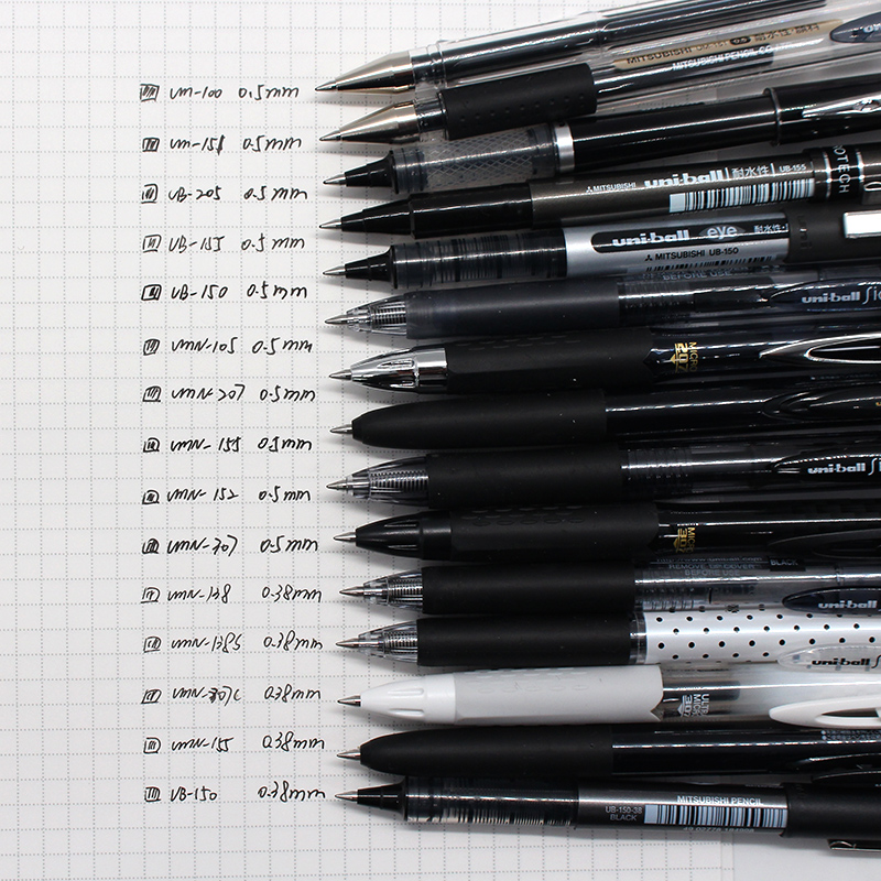 套装日本进口uniball三菱中性笔0.5/0.38黑笔学生用按动水笔碳素笔um100/151/155速干文具大赏考试签字笔