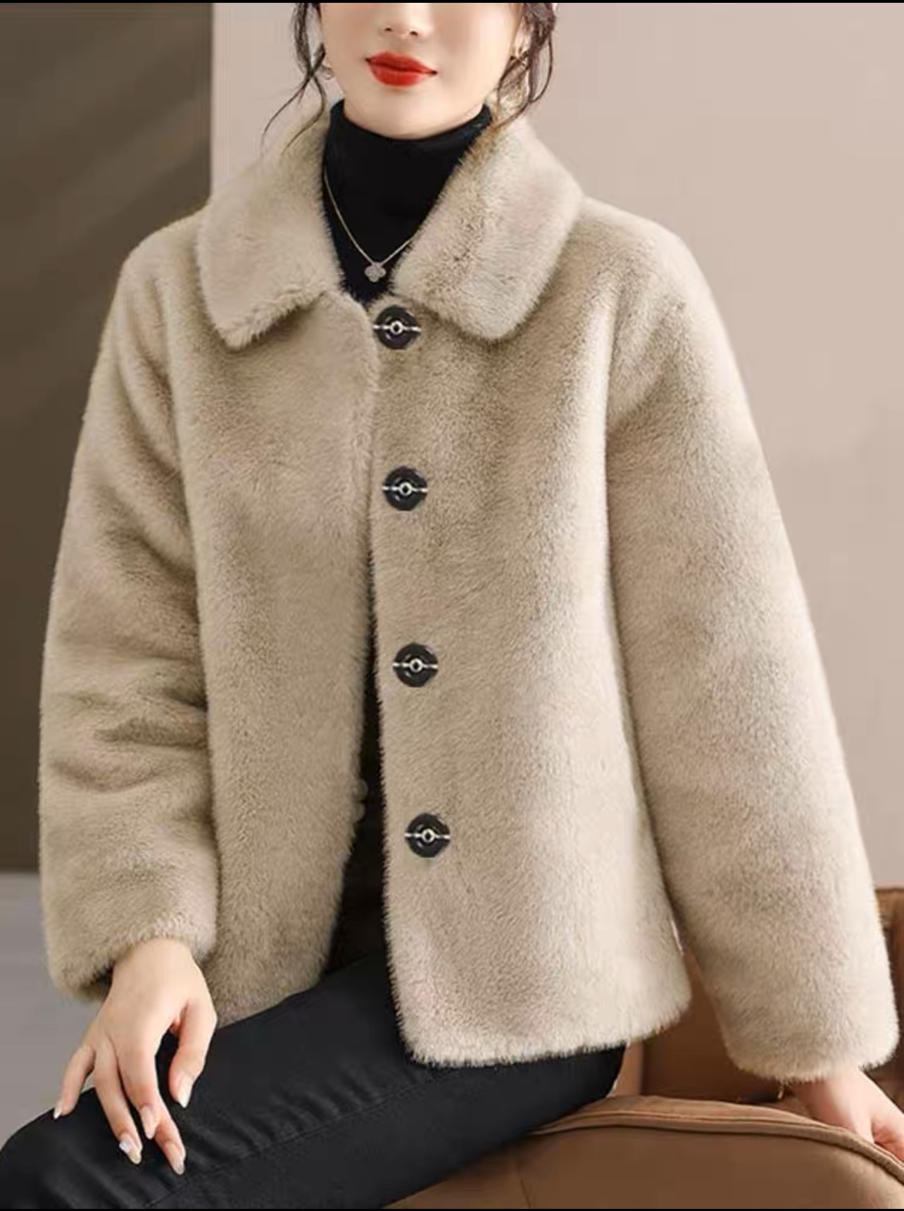 欧货米兰貂休闲毛毛女装外套百搭显瘦气质高雅大衣